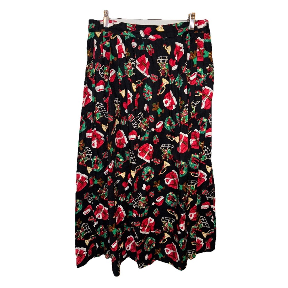 Vtg The Eagle's Eye Christmas Midi Maxi Skirt Santa Retro Holiday Size L Pockets